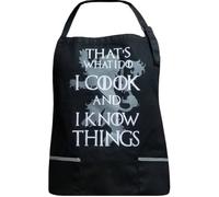 INVEST IN SOLUTIONS That's What I Do I Cook & I Know Things - 100% Cotton Black Apron with 2 Grey Tone Pockets - Adjustable Strap - Unisex Inspired by Game of Thrones, Black, Adult