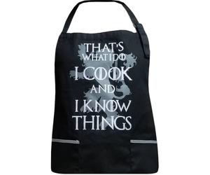 INVEST IN SOLUTIONS That's What I Do I Cook & I Know Things - 100% Cotton Black Apron with 2 Grey Tone Pockets - Adjustable Strap - Unisex Inspired by Game of Thrones, Black, Adult