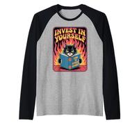 Invest In Yourself Cat Lover Kitten Funny Cat Book Raglan Baseball Tee