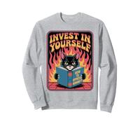 Invest In Yourself Cat Reading Book Kitten Cat Lover Sweatshirt