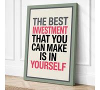 Invest in Yourself Typography Canvas Wall Art Print 24x16 Inch | Sage