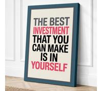 Invest in Yourself Typography Canvas Wall Art Print 24x16 Inch | Teal