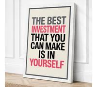 Invest in Yourself Typography Canvas Wall Art Print 30x20 Inch | White
