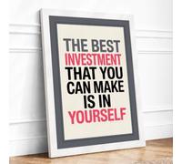 Invest in Yourself Typography Framed Wall Art Print A1 (84.1×59.4cm) White, Wall Decor for Living Room, Bedroom, Office & Home, Ready to Hang, Art Gift