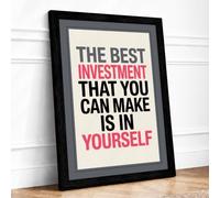 Invest in Yourself Typography Framed Wall Art Print A1 Black