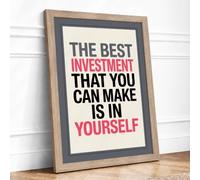 Invest in Yourself Typography Framed Wall Art Print A1 Oak