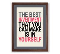 Invest in Yourself Typography Framed Wall Art Print A3 (42×29.7cm) Walnut, Wall Decor for Living Room, Bedroom, Office & Home, Ready to Hang, Art Gift