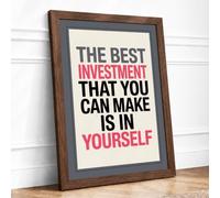 Invest in Yourself Typography Framed Wall Art Print A4 (29.7×21cm) Walnut, Wall Decor for Living Room, Bedroom, Office & Home, Ready to Hang, Art Gift