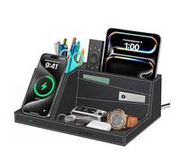 Investme Wireless Charger with Desk Organizer, Fast Charging Station for iPhone 16/15/14/13/12/11 Pro Max, Desk Phone Charger Stand, Desktop Nightstand Organizer Pen Holder for Home Offfice Supplies