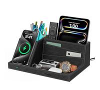Investme Wireless Charger with Desk Organizer, Fast Charging Station for iPhone 16/15/14/13/12/11 Pro Max, Desk Phone Charger Stand, Desktop Nightstand Organizer Pen Holder for Home Offfice Supplies