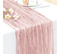 INVGEEXI 1 Pack Dusty Pink Cheesecloth Table Runner 35" x 120", Boho Rustic Farmhouse 10FT Gauze Table Runner for Wedding Baby Shower Birthday Party Holiday Decor