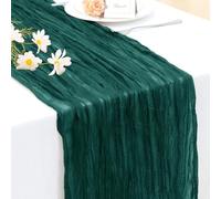 INVGEEXI 1 Pack Hunter Green Cheesecloth Table Runner 35" x 120", Boho Rustic Farmhouse 10FT Gauze Table Runner for Wedding Baby Shower Birthday Party Holiday Decor
