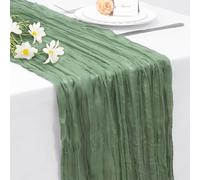 INVGEEXI 1 Pack Sage Green Cheesecloth Table Runner 35" x 120", Boho Rustic Farmhouse 10FT Gauze Table Runner for Wedding Baby Shower Birthday Party Holiday Decor