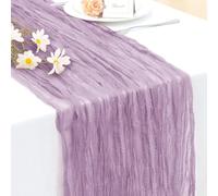 INVGEEXI 3 Pack Lilac Purple Cheesecloth Table Runners 35" x 120", Boho Rustic Farmhouse 10FT Gauze Table Runner for Wedding Baby Shower Birthday Party Holiday Decor