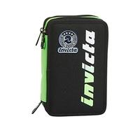 Invicta S.P.A. 3-Compartment Case, Kupang, Black/Green, Complete with Pencils, Pens, Markers