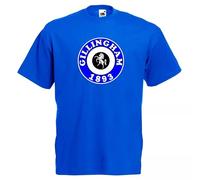 Invicta Screen Printers Gillingham FC The Gills 1893 Football Roundel T-Shirt Unisex Adult Cotton Shirt (UK, Alpha, XL, Regular, Regular, Blue)