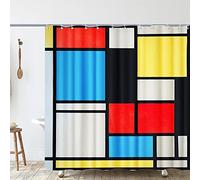 INVIN ART Bathroom Shower Curtain Set with Hooks,Composition in Blue, red and Yellow by Piet Cornelies Mondrian,Home Art Paintings Pictures for Bathroom