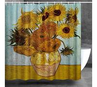 INVIN ART Bathroom Shower Curtain Set with Hooks,Still Life - Vase with Twelve Sunflowers, 1889 by Vincent Van Gogh,Home Art Paintings Pictures for Bathroom
