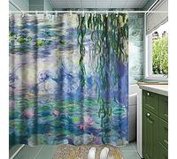INVIN ART Bathroom Shower Curtain Set with Hooks,Water Lilies 1916-1919 by Claude Monet,Home Art Paintings Pictures for Bathroom