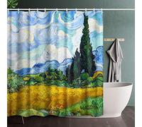 INVIN ART Bathroom Shower Curtain Set with Hooks,Wheat Field with Cypresses by Vincent Van Gogh,Home Art Paintings Pictures for Bathroom