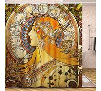 INVIN ART Bathroom Shower Curtain Set with Hooks,Zodiac, 1896 by Alphonse Mucha,Home Art Paintings Pictures for Bathroom