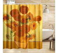 INVIN ART Extra Long Bathroom Shower Curtain Set with Hooks,Sunflowers by Van Gogh,Home Art Paintings Pictures for Bathroom