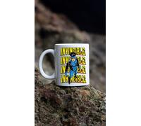 Invincible Comic Hero White Ceramic Coffee Mug, Superhero Character Design with Yellow Text, Collectible Drinkware