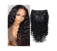 Invisible 8Pcs/Set 18 Clips Hair Extension Human Curly Hair Black Deep Wave Natural for Women Hairstyle Hair Extensions(26inches)