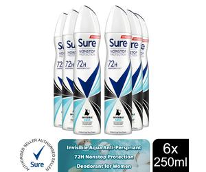 (Invisible Aqua-6PK) Sure Women 72H Nonstop Protection Deodorant