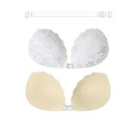 Invisible Bra Beauty Lace Strapless Compression Bra Soft Support Backless Sticky Push Up Bralette Non Padded Full Figure Underwear Sexy Silicone Adhesive Lingerie for Casual Party White