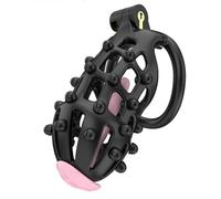 Invisible Cage Training Cage for Strength Exercise (Curved), Black Silicone Spikes Removable, Male Beginner Friendly (UKA140) (B5B)