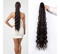 Invisible Claw Clip Ponytail Extension for Women 32 Inch Loose Curly High Ponytails Hairpiece Synthetic Fake Pony Tail Hair Piece(Dark Brown)