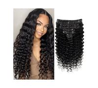 Invisible Clip in Hair Extensions with 18 Clips Deep Wave Real Human Hair Curly Thick to Ends Natural Black Hair Extensions(20inches)