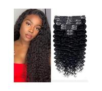 Invisible Deep Wave Clip in Hair Extensions Brazilian Remy Human Hair Thick to Ends Natural Black Hair Extensions(18inches)
