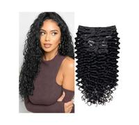 Invisible Deep Wave Curly Clip Ins Full Head 100% Brazilian Remy Human Hair 8Pcs with 18 clips #1b Hair Extensions(24inches,240g)