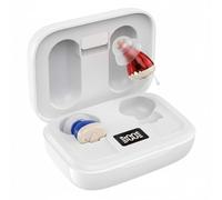 Invisible Digital Hearing Amplifier with Noise Reduction - 110H Charging Case, 16H Use/Charge, Ultra-Compact, Smart Auto-On, All-Day Comfort, Sound Enhancer for Seniors & Adults (White)