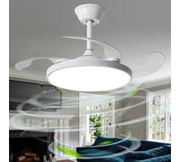 Invisible Fan Lights, Retractable Blades Ceiling Fans with Lights and Remote Dimmable Modern 6 Speed, Reversible Chandelier with Fan Dc Timer Silent Bedroom Living Room Kids Room-white||118cm