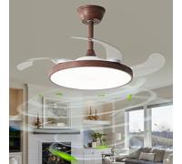 Invisible Fan Lights, Retractable Blades Ceiling Fans with Lights and Remote Dimmable Modern 6 Speed, Reversible Chandelier with Fan Dc Timer Silent Bedroom Living Room Kids Room-Faux woodgrain||95cm