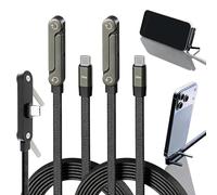 Invisible Foldable Holder Charger Cable with Stand, 240w Fast Charging Stand Sideways Data Cables with Bendphone Accessories, Flat USB c 5 FT/150cm, for iPhone 17 Series, S25 S24 Ultra (2Pcs Black)