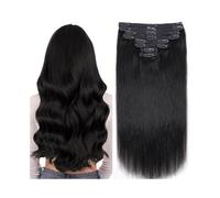 Invisible Human Hair 8pcs #1B Double Weft Straight Clip in Human Hair Extensions Natural Black Color Hair Extensions(16 inches,120g)