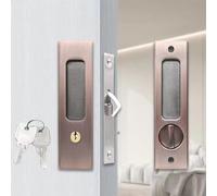 Invisible Lock for Balcony Sliding Doors with Keyed Hook Mechanism, and Secure Solution for Wooden and Aluminum Frame Doors (Red Ancient)