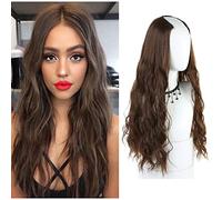 Invisible Loose Wavy U-Shaped Weft 3/4 Half Wig 20" Clip in One Piece Hair Extension Natural Hairpiece Black Brown
