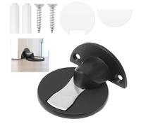 Invisible Magnetic Door Stopper, Floor Mounted Magnetic Door Holder Self-Adhesive Screw Install Doorstop for Indoors and Outdoors Brushed Steel Finish, Black Metal Door Catch and Wall Protector