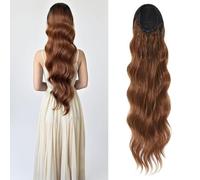 Invisible One Piece Clip in Ponytail Hairpiece 28inch Water Wavy Synthetic Drawstring Ponytail Extension For Women Long Thick Fluffy Ponytail (Black Ombre 30#)