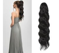 Invisible One Piece Clip in Ponytail Hairpiece 28inch Water Wavy Synthetic Drawstring Ponytail Extension For Women Long Thick Fluffy Ponytail (2# Off Black)