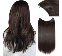 Invisible Secret Hidden Wire in Hair Extensions 20 Inches Long Straight Synthetic No Clip in Hairpieces Miracle Translucent Fish Line Dark Brown