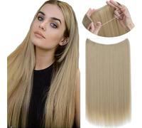 Invisible Secret Hidden Wire in Hair Extensions 20 Inches Long Straight Synthetic No Clip in Hairpieces Miracle Translucent Fish Line Ash Blonde