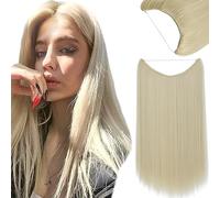Invisible Secret Hidden Wire in Hair Extensions 20 Inches Long Straight Synthetic No Clip in Hairpieces Miracle Translucent Fish Line Bleach Blonde