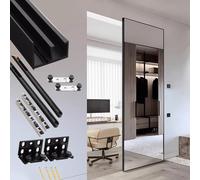 Invisible Sliding Barn Door Hardware Kit, 26-38" Soft Close Black Track for Concealed Closet Doors, 69.7in Ghost Track for Hidden Sliding Systems