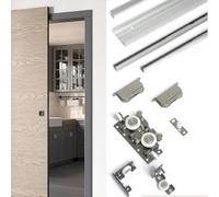 Invisible Sliding Barn Door Hardware Kit Soft Close Hidden Track System Concealed Sliding Track Set for 1 5/8" 2" Thick Wood Doors Easy Install 0.8m/2.6ft